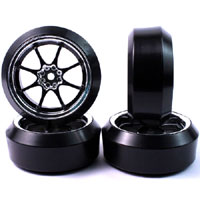 YeahRacing Drift Tire on 8-Spoke Black&Chrome 3 Offset & 3 Degree 4pcs (  )