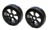 HobbySoul 1/8th On-Road Slick Tyres on 6-Spoke Black Wheels 2pcs (  )
