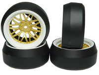 YeahRacing Spec D LS Drift Tire on Gold/White 6 Offset & 3 Degree Wheel 4pcs (  )