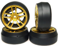 YeahRacing Spec D CX10 Drift Tire on Gold Chrome 3 Offset & 3 Degree Wheel 4pcs (  )