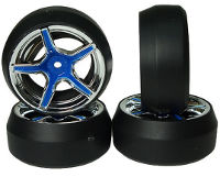 YeahRacing Spec D AX505 Drift Tire on Blue Chrome 3 Offset & 3 Degree Wheel 4pcs (  )