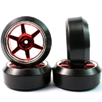 YeahRacing Drift Tire on 6-Spoke Red&Chrome 3 Offset & 3 Degree 4pcs (  )