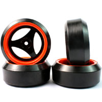 YeahRacing Drift Tire on 3-Spoke Black&Red 3 Offset & 3 Degree 4pcs (  )