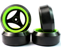 YeahRacing Drift Tire on 3-Spoke Black&Green 3 Offset & 3 Degree 4pcs (  )