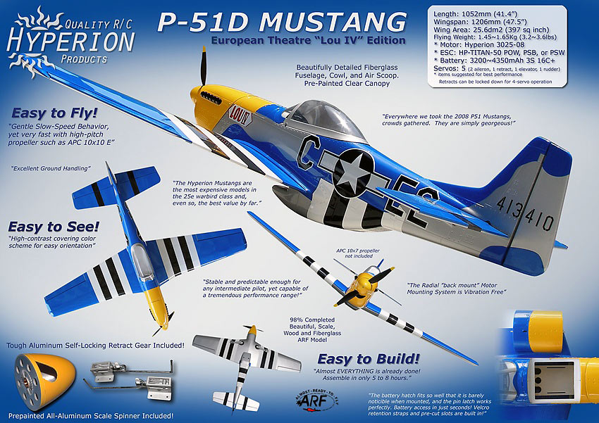 Mustang P51D LOU IV 25e Blue ARF (HP-P51D-25-BL-08) (нажмите для увеличения) Mustang P51D LOU IV 25e Blue ARF (HP-P51D-25-BL-08) (нажмите для увеличения)