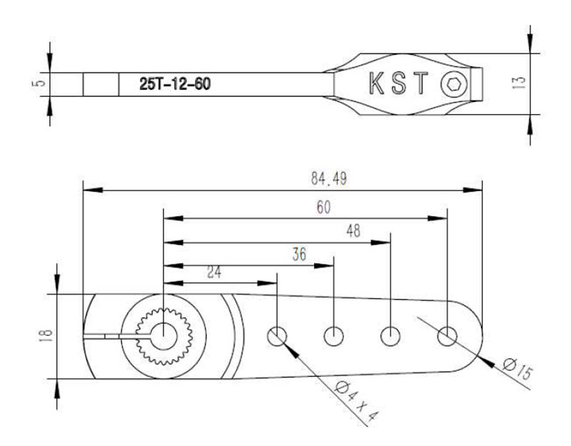 Алюминиевая качалка сервопривода KST X25 / X30 / X50 Metal Single Servo Horn 25T-12 84.5mm (KST-25T-12-60) (нажмите для увеличения) Алюминиевая качалка сервопривода KST X25 / X30 / X50 Metal Single Servo Horn 25T-12 84.5mm (KST-25T-12-60) (нажмите для увеличения)