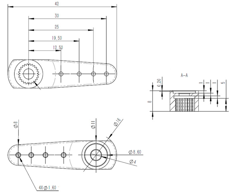 Алюминиевая качалка сервопривода KST HS25 Metal Single Servo Horn 25T-8 42mm (KST-0825.30) (нажмите для увеличения) Алюминиевая качалка сервопривода KST HS25 Metal Single Servo Horn 25T-8 42mm (KST-0825.30) (нажмите для увеличения)