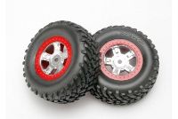 SCT Tire on Beadlock Wheel Satin Chrome/Red HEX12mm 1/16 Slash 2pcs (  )