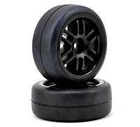 Pre-Mounted Gymkhana Slick Tires on Rally Wheels Black 1/16 2pcs