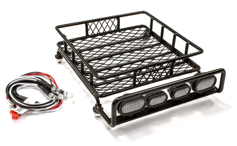 Декоративный багажник Integy Realistic 1/10 Scale Metal Luggage Tray with 4 LED Spot Light Set 140x118mm (INT-C25435BLACK) (нажмите для увеличения)