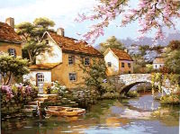 Cottage by the River - Painting By Numbers 40x50cm (  )