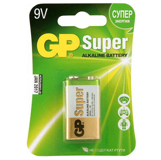 Батарейка Крона GP 1604A Super Alkaline Battery 9V (1604AU-5CR1) (нажмите для увеличения)